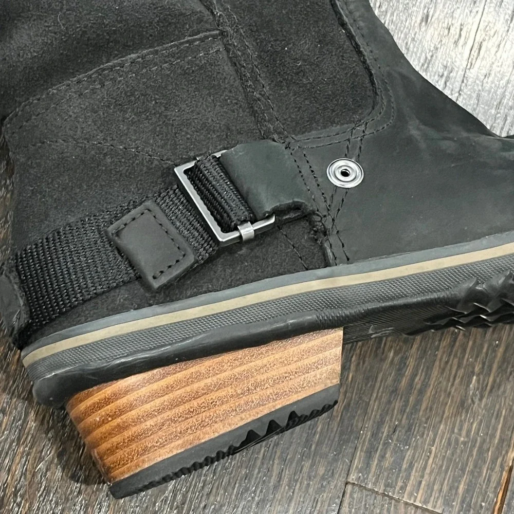 Sorel Slim Shortie Mid-Calf Boots‎ Black Leather Suede NL2107-010 Womens 8.5